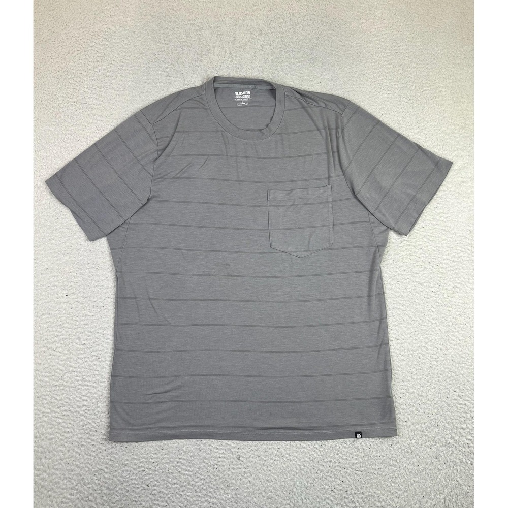 Alaskan Hardgear Shirt Mens Large Gray Striped Bamboo Blend Pocket Stretch Tee